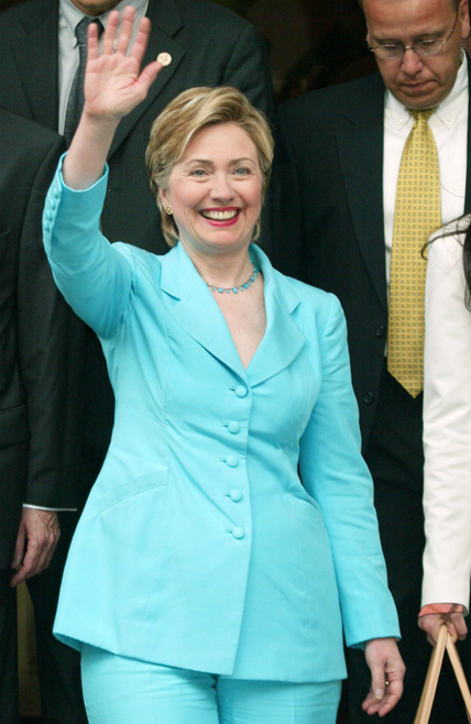 Former US first lady Hillary Clinton waves as she leaves her hotel in Paris 02 July 2003. Hillary Clinton is in Paris to promote her memoir "Living History". AFP PHOTO PIERRE VERDY (Photo credit should read PIERRE VERDY/AFP/Getty Images)