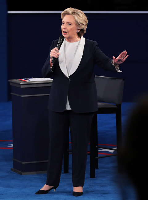 ST LOUIS, MO - OCTOBER 09: Democratic presidential nominee former Secretary of State Hillary Clinton responds to a question during the town hall debate at Washington University on October 9, 2016 in St Louis, Missouri. This is the second of three presidential debates scheduled prior to the November 8th election. (Photo by Scott Olson/Getty Images)