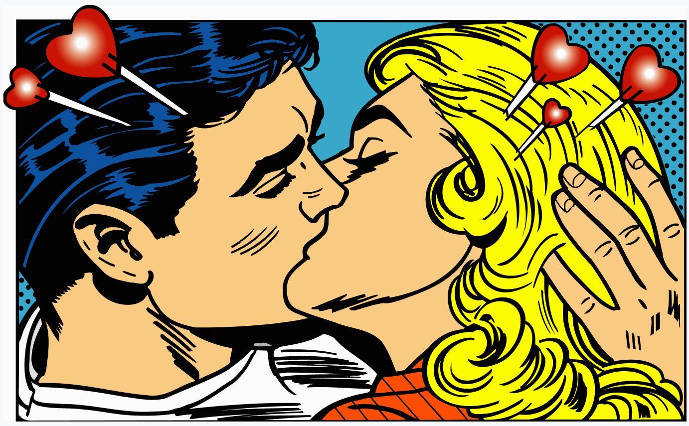 Pop-art cartoon of Man And Woman Kissing