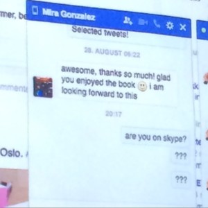Mira Gonzalez skulle läsa via Skype! hon var inte inloggad på Skype! Ulf Lundell-stilen!